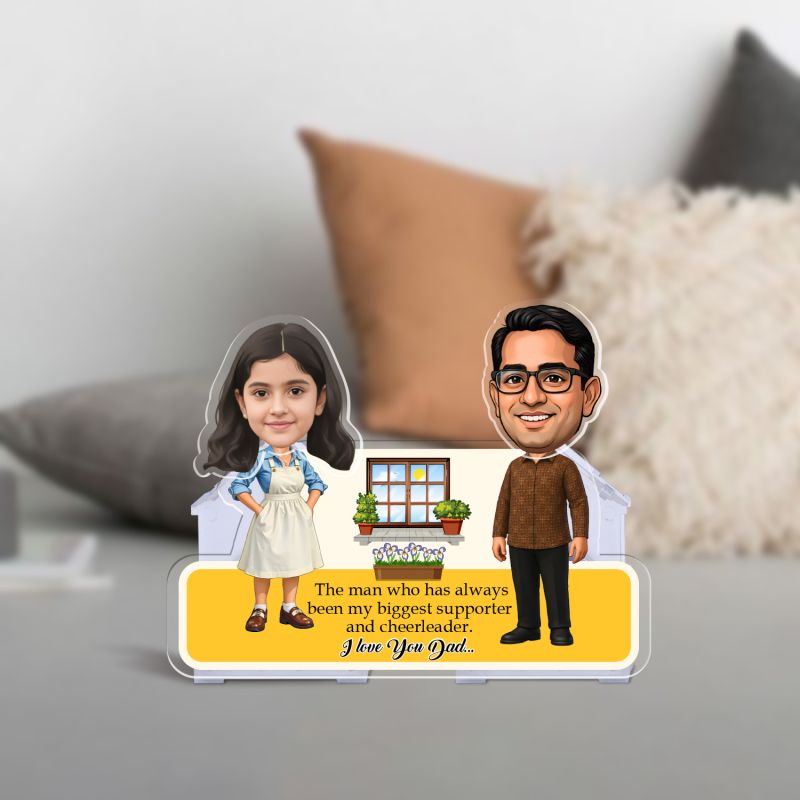 Personalized Father & Daughter Bobblehead Caricature Custom Face Cutout I Love You Dad Theme  Battery Powered Moving Head  Birthday from Daughter